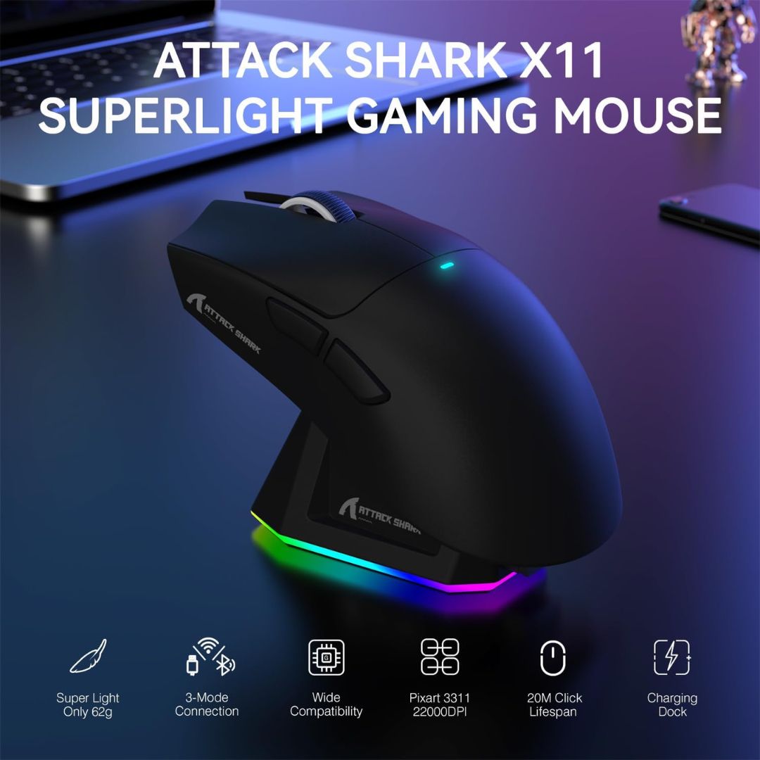 ATTACK SHARK X11  Wireless Gaming Mouse - Black