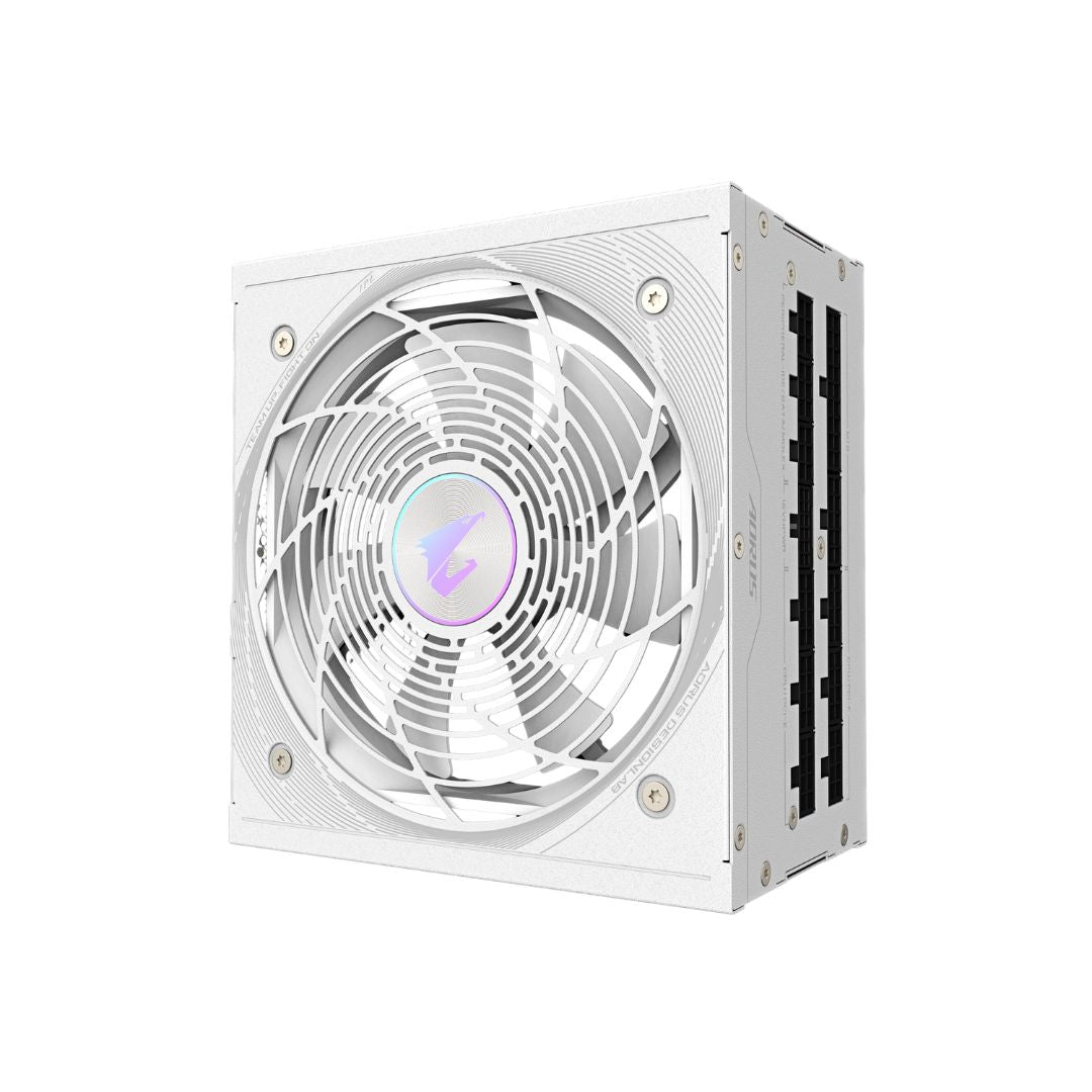 جيجابايت AORUS ELITE GP-AE1000PM ICE، وحدة تزويد طاقة كاملة التوصيل، 1000 واط، بكفاءة 80+ بلاتينيوم، PCIe 5.1 – أبيض