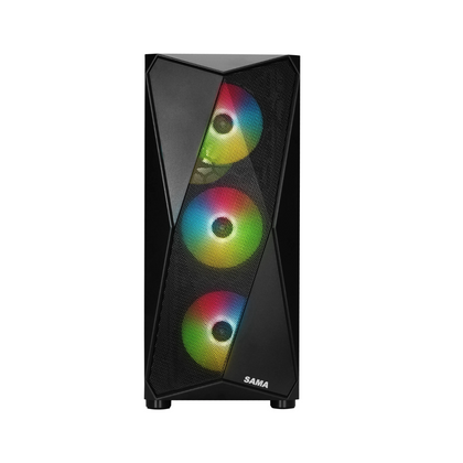 Sama 3313 Tempered Glass ATX Tower Case - Black
