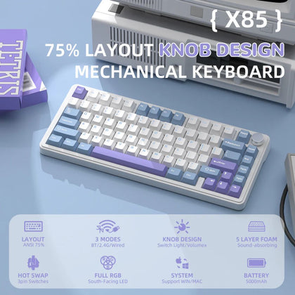 ATTACK SHARK X85 Wireless Mechanical Keyboard - White Purple