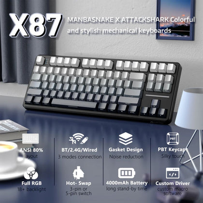 ATTACK SHARK X87 Tri-mode Gasket Mechanical Keyboard - Moon Night
