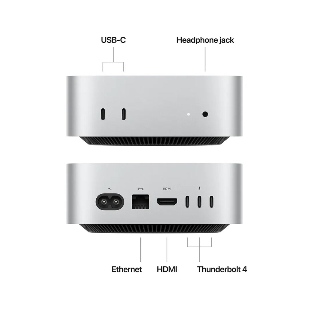 Apple Mac Mini A3238 - MU9D3AB/A، شريحة M4 (10 أنوية)، ذاكرة وصول عشوائي (RAM) سعة 16 جيجابايت، قرص SSD سعة 256 جيجابايت، معالج رسومات (GPU) 10 أنوية، نظام التشغيل MacOS Sequoia