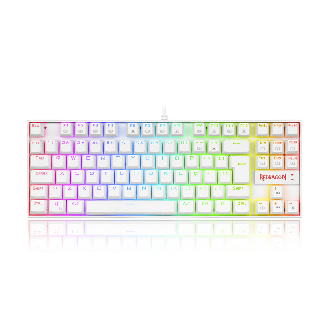 Redragon K552W-RGB، كومارا، 80%، سلكي، مفاتيح حمراء - أبيض