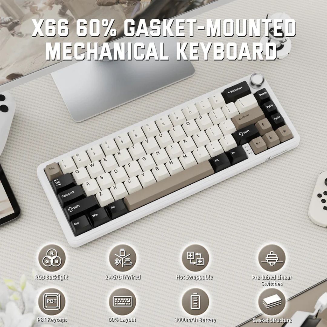 ATTACK SHARK X66 Wireless Mechanical Keyboard - Cheese White