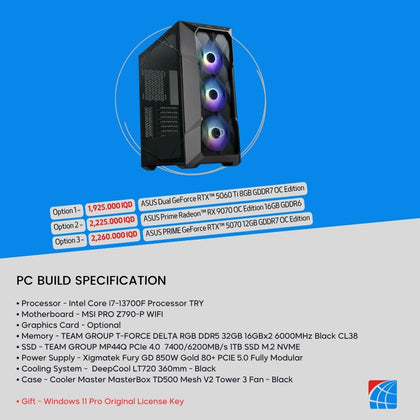 Pc Build Intel Core i7-13700F, RTX 5060Ti 8GB , RX 9070 16GB , 5070 12GB
