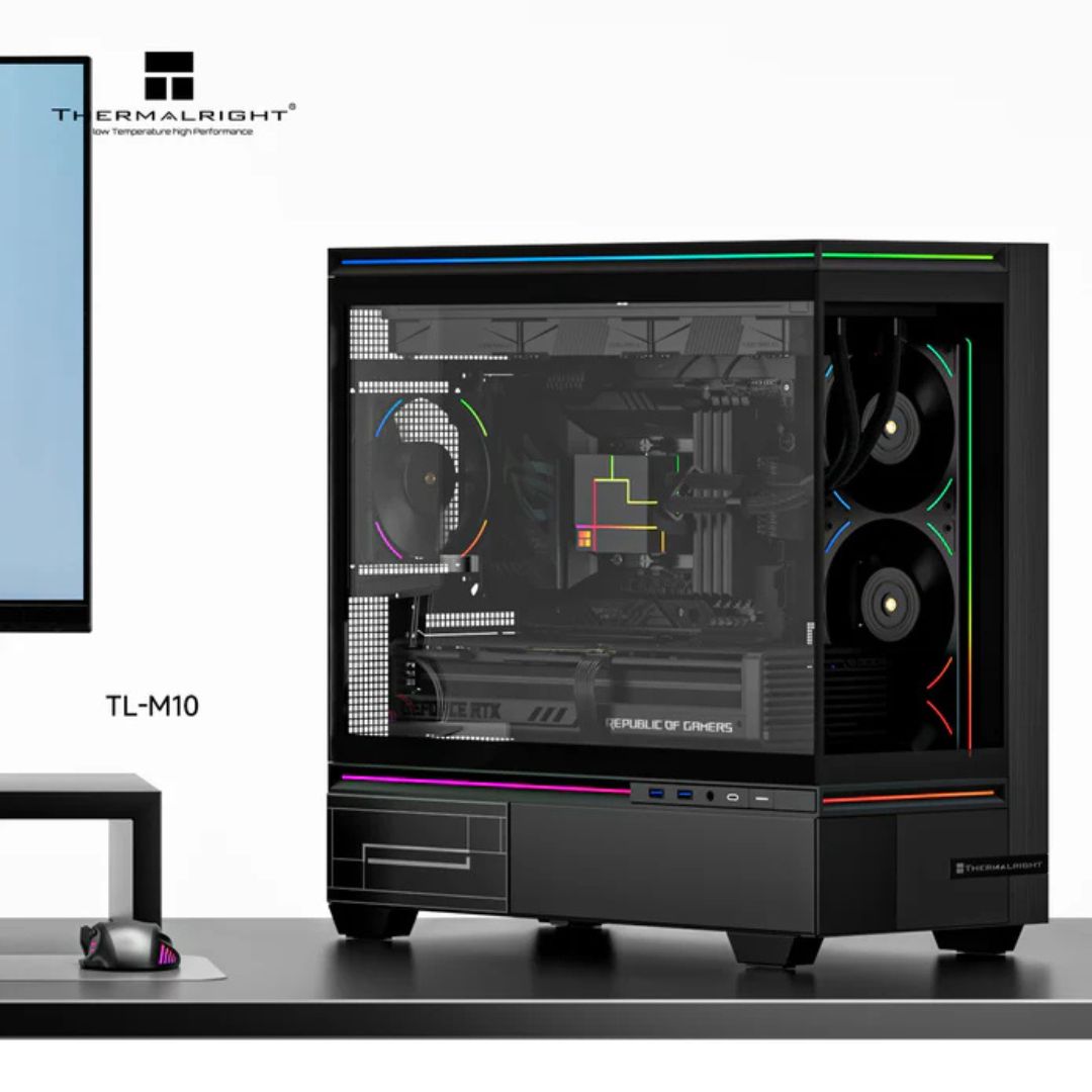 صندوق Thermalright TL-M10 VISION M-ATX أسود، زجاج حراري، تهوية عالية