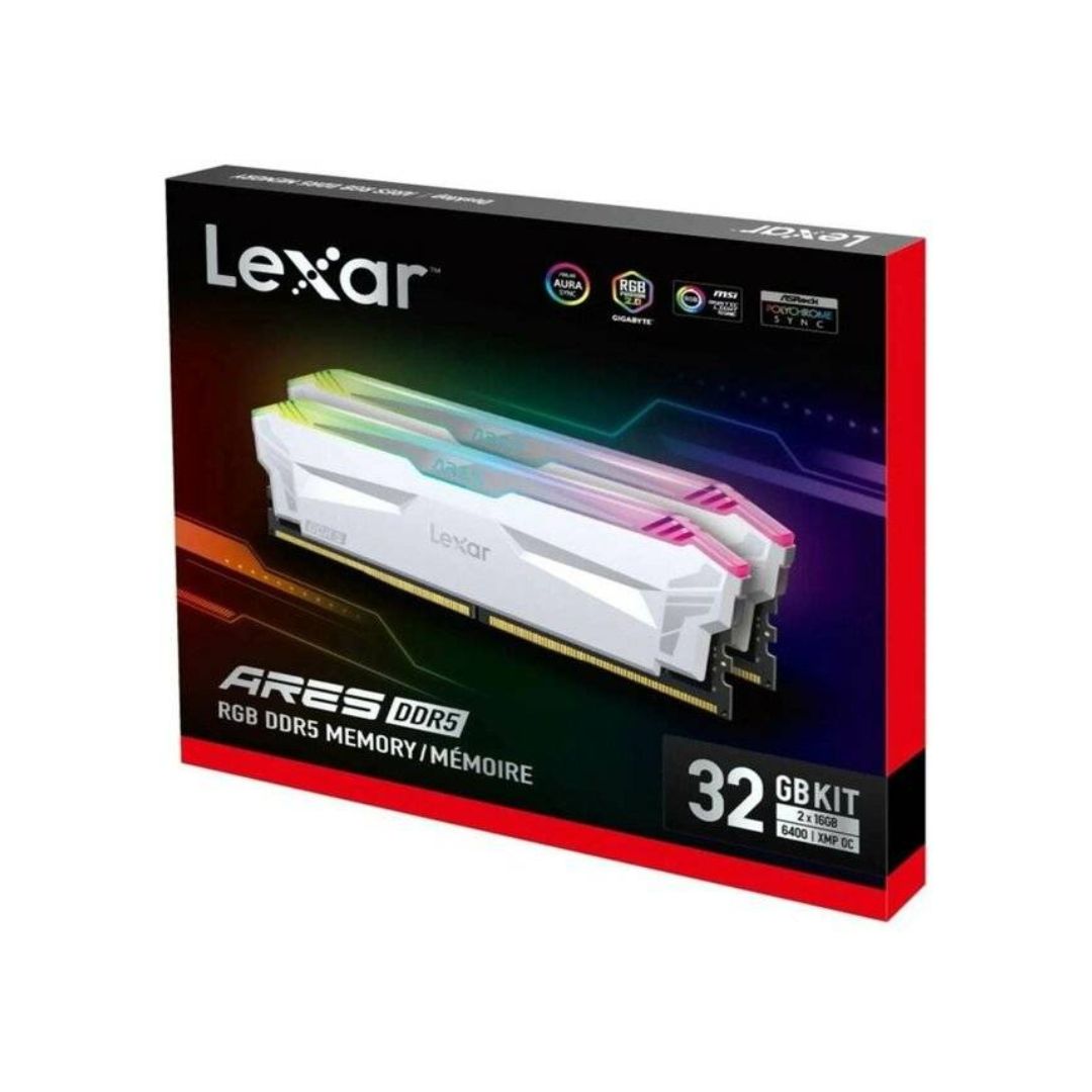 Lexar ARES RGB DDR5 Ram 32GB (2x16GB) 6400MHz CL32 - White
