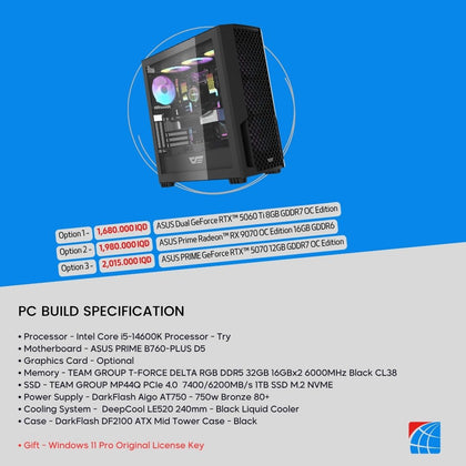 Pc Build Intel Core i5-14600K, RTX 5060Ti 8GB , RX 9070 16GB , 5070 12GB