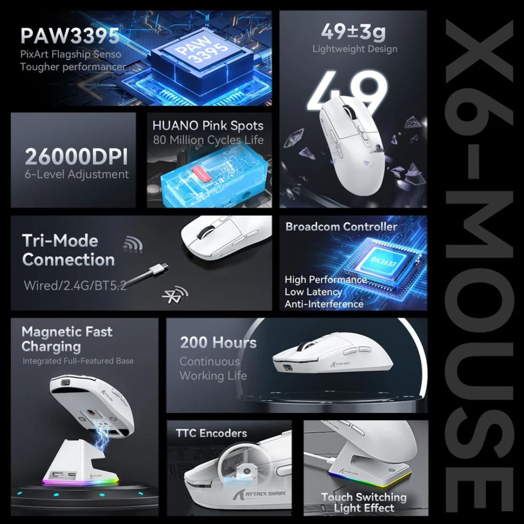 ATTACK SHARK X6  Wireless Gaming Mouse - White