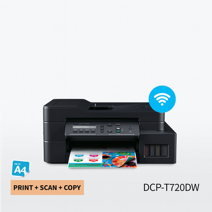 Brother DCP-T720W Wireless, Inkbenefit Plus 3-in-1 Inkjet Printer Colour, Duplex (All-in One Ink)