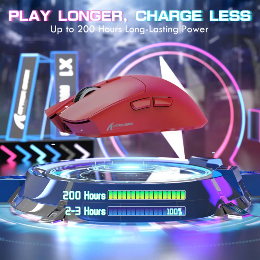 ATTACK SHARK X1 Tri-mode Gaming Mouse - Red