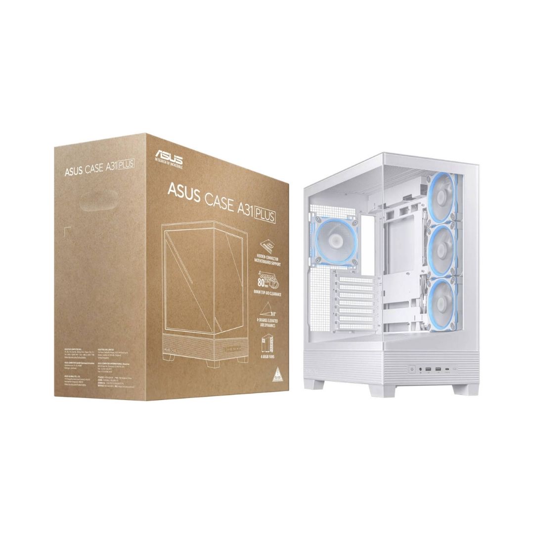 ASUS A31 PLUS Case صندوق حاسوب - أربع مراوح ARGB، لون أبيض