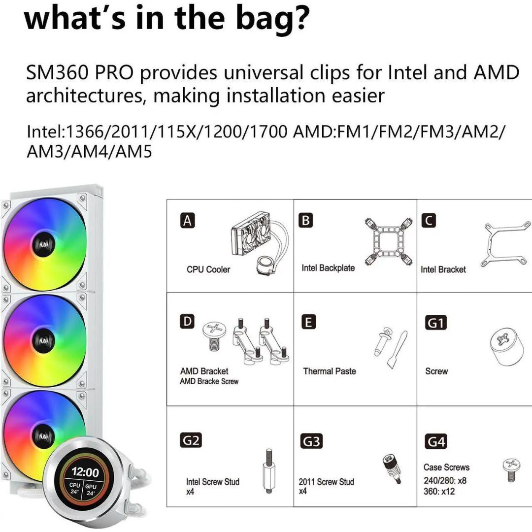 SAMA SM360 PRO ARGB Liquid CPU Cooler - White