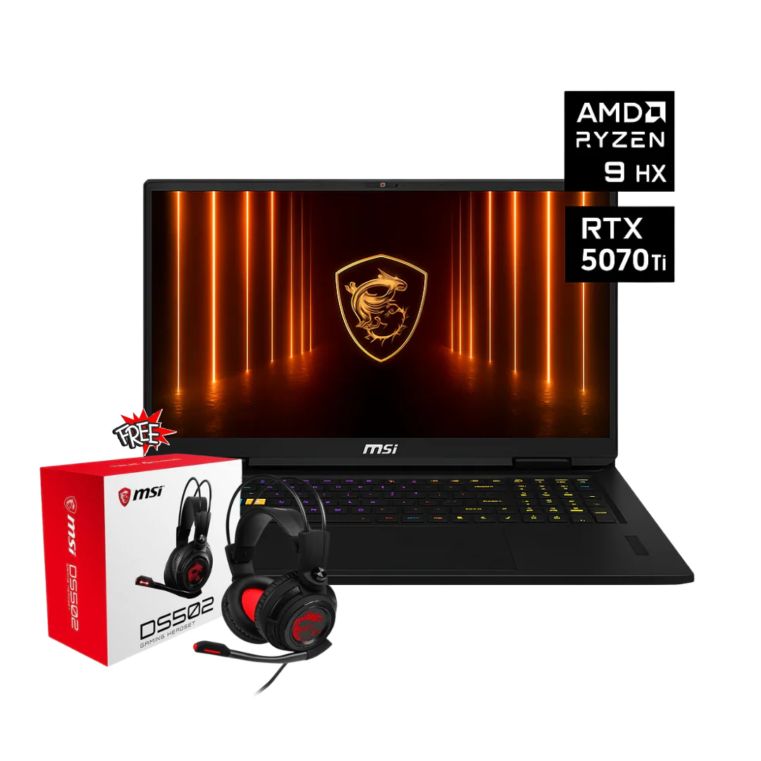 MSI Vector A18 HX A9WHG-207AE، AMD Ryzen 9-9955HX، ذاكرة وصول عشوائي (RAM) سعة 32 جيجابايت، قرص SSD سعة 1 تيرابايت، NVIDIA RTX 5070 Ti سعة 12 جيجابايت، شاشة 18.0 بوصة بدقة 2K QHD+ IPS بمعدل تحديث 240 هرتز، لون رمادي كوزموس