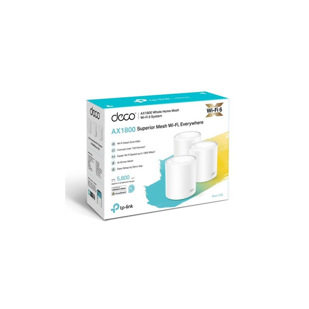 نظام TP-Link Deco X20 AX1800 للمنزل بالكامل مع شبكة Wi-Fi 6، عبوة من 3 قطع