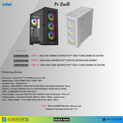 Pc Build intel i7 14700K, RTX 4060 Ti 8GB , 4070 12GB , 4070 Ti 12GB