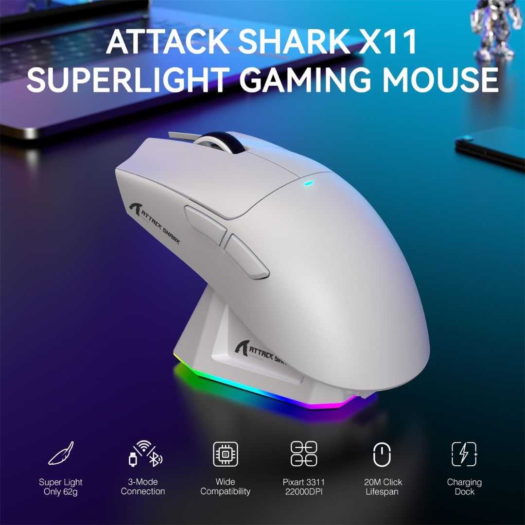 ATTACK SHARK X11  Wireless Gaming Mouse - White