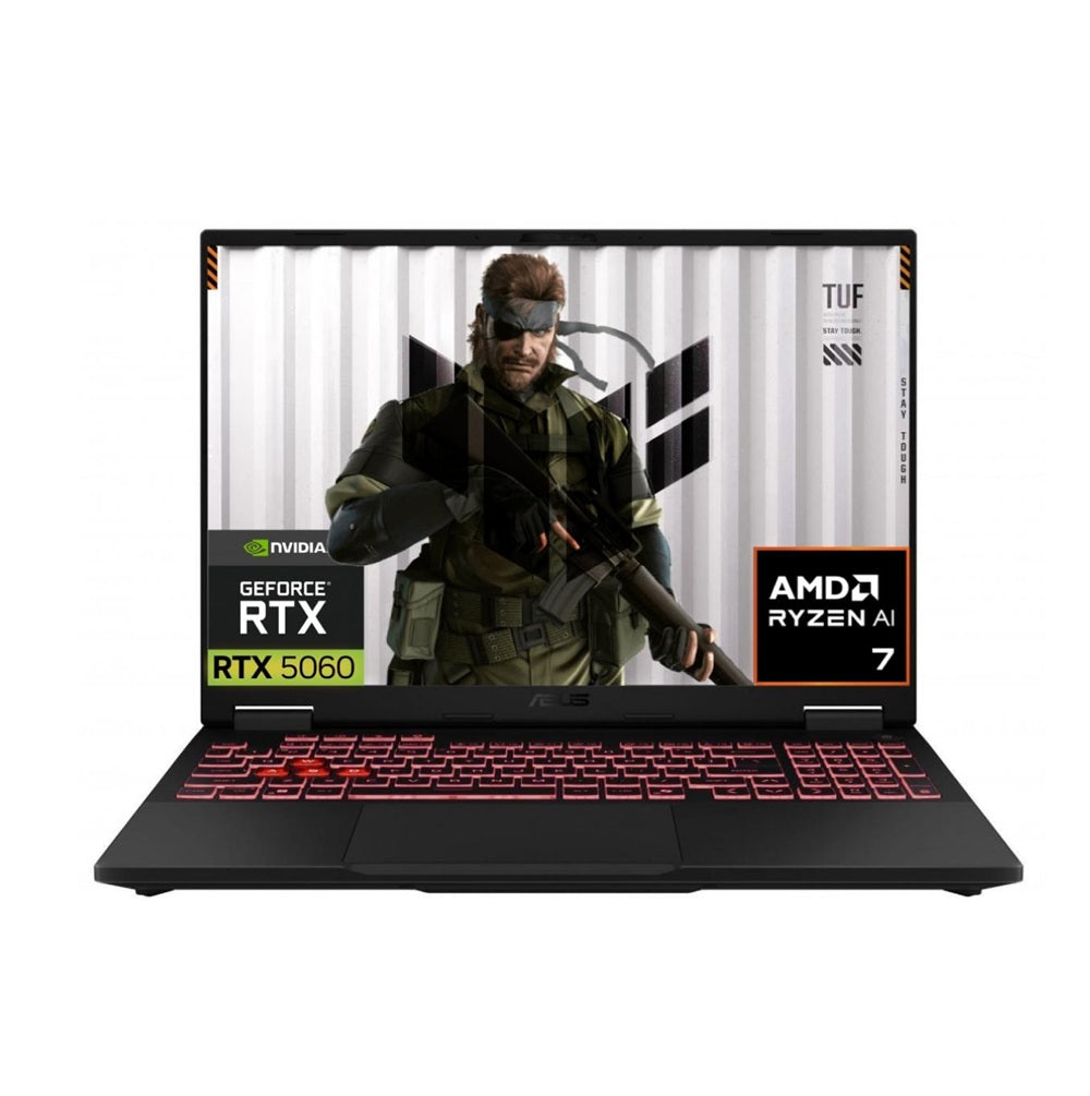 ASUS TUF Gaming A16 FA608UM-RV047AR، AMD Ryzen 7-260، ذاكرة وصول عشوائي (RAM) سعة 16 جيجابايت، قرص SSD سعة 512 جيجابايت، بطاقة رسومات NVIDIA Geforce RTX 5060 سعة 8 جيجابايت، شاشة 16.0 بوصة WUXGA بتردد 165 هرتز، لون رمادي Jaeger