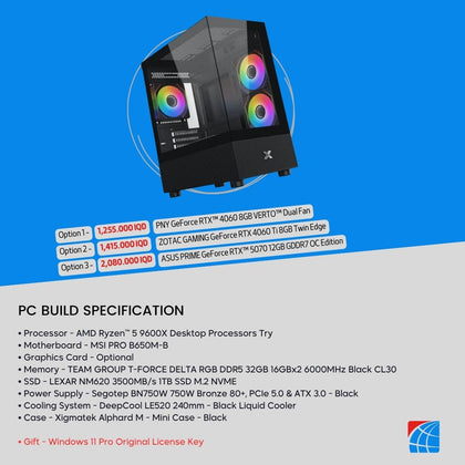 Pc Build AMD Ryzen 5 9600X, RTX 4060 8GB , 4060Ti 8GB , 5070 12GB