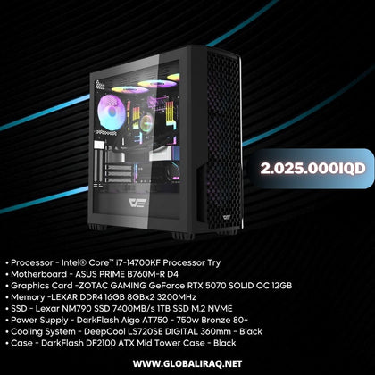 Pc Build intel i7 14700KF, RTX 5070 12GB