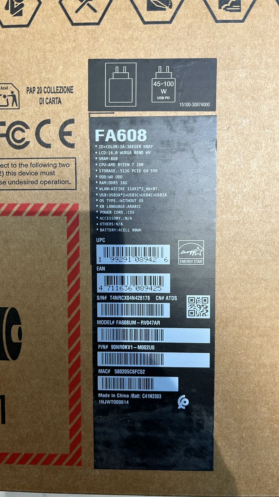 ASUS TUF Gaming A16 FA608UM-RV047AR، AMD Ryzen 7-260، ذاكرة وصول عشوائي (RAM) سعة 16 جيجابايت، قرص SSD سعة 512 جيجابايت، بطاقة رسومات NVIDIA Geforce RTX 5060 سعة 8 جيجابايت، شاشة 16.0 بوصة WUXGA بتردد 165 هرتز، لون رمادي Jaeger