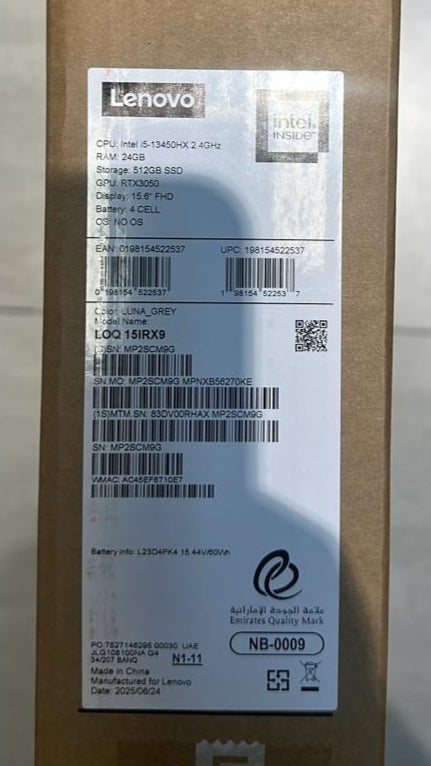 Lenovo LOQ 15IRX9 - (RHAX), Intel Core i5-13450HX, RAM 24GB, SSD 512GB, NVIDIA GeForce RTX 3050 6GB, 15.6 FHD 144Hz, Luna Grey