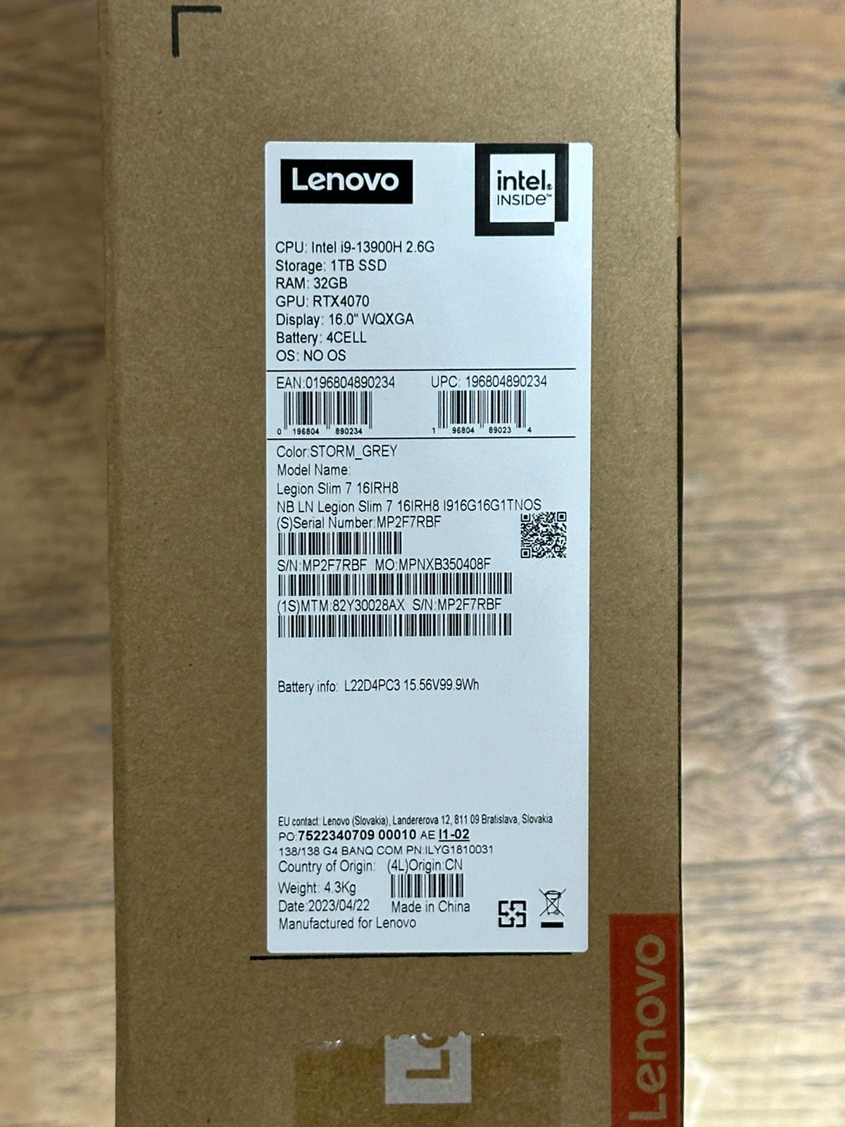 Lenovo Legion Silm 7 16IRH8, Intel Core i9-13900H, SSD 1TB, RAM 32GB, RTX 4070 8GB, 16.0 WQXGA 240hZ IPS, Storm Gray