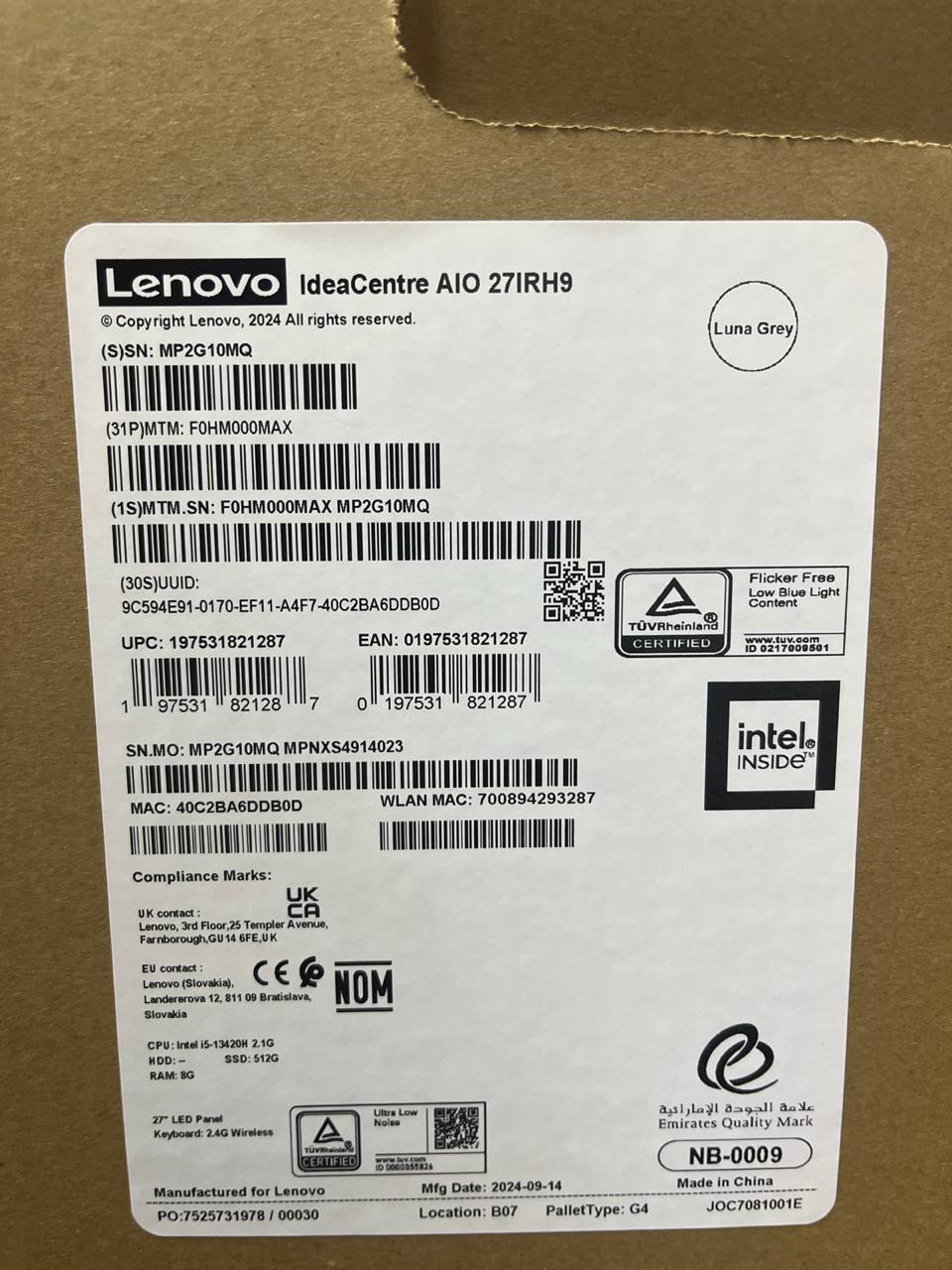 جهاز لينوفو آيديا سنتر AIO 27IRH9 الكل في واحد - (0MAX)، معالج إنتل كور i5-13420H، ذاكرة وصول عشوائي 8 جيجابايت، قرص صلب SSD سعة 512 جيجابايت، رسومات إنتل فائقة الدقة، شاشة 27 بوصة FHD IPS، لون رمادي