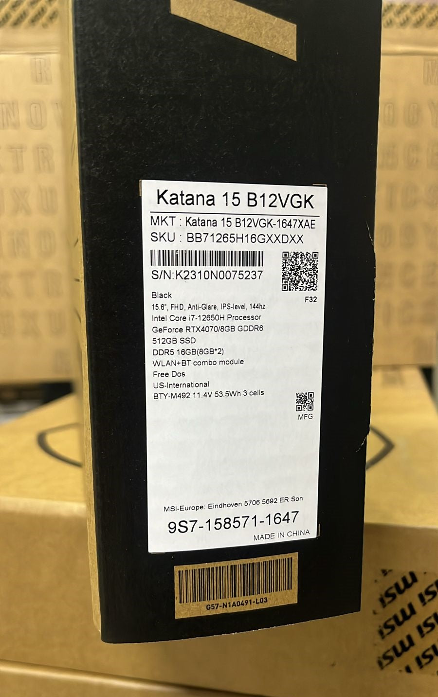 MSI Katana 15 B12VGK-1647, Intel Core i7-12650H -12 Gen, RAM 16GB, 512GB SSD NVMe, RTX 4070 8GB, 15.6 FHD 144Hz IPS, Black