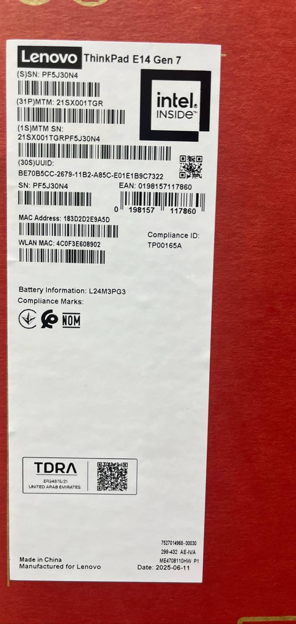 لينوفو ثينك باد E14 - (24GR)، معالج Intel Ultra 7-155H، ذاكرة وصول عشوائي (RAM) سعة 16 جيجابايت، قرص SSD سعة 512 جيجابايت، معالج رسومات Intel، شاشة 14.0 بوصة WUXGA IPS، أسود