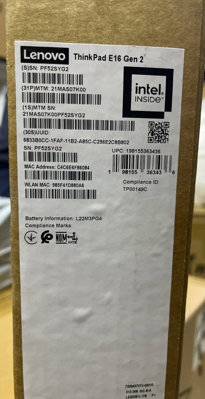 Lenovo ThinkPad E16 - (3M00), Intel Core Ultra 7-155H, RAM 16GB, SSD 512GB, Intel Graphics, 16 Inch " WUXGA IPS, Black