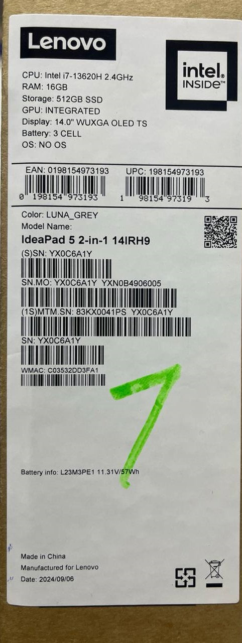 لينوفو ايديا باد 5 2 في 1 14IRH9 (41PS)، انتل كور i7-13620H، رام 16 جيجابايت، اس اس دي 512 جيجابايت، انتل® يو اتش دي جرافيكس، 14.0 بوصة WUXGA OLED تعمل باللمس، لونا جيري