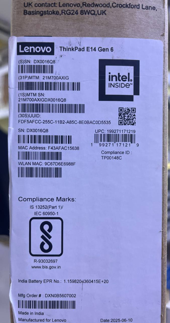 لينوفو ثينك باد E14 (AXIG)، معالج إنتل كور ألترا 7 155H، ذاكرة وصول عشوائي 16 جيجابايت، قرص صلب SSD سعة 512 جيجابايت، معالج رسومات إنتل، شاشة 14.0 بوصة IPS WUXGA 60 هرتز، أسود 