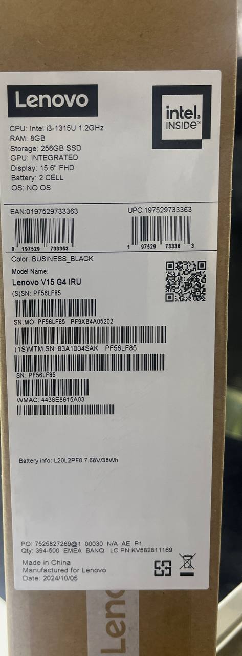 Lenovo V15 G4 (76GR), Intel Core i3-1315U, RAM 8GB, SSD 256GB NVMe, Intel UHD Graphics, 15.6 Inch FHD, Business Black